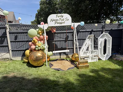 The "Forty Never Felt So Playful" sign and illuminated 40 letters