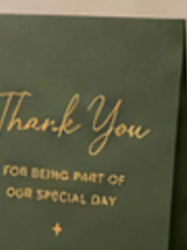 A gold-foil thank-you card from the Birthday edit